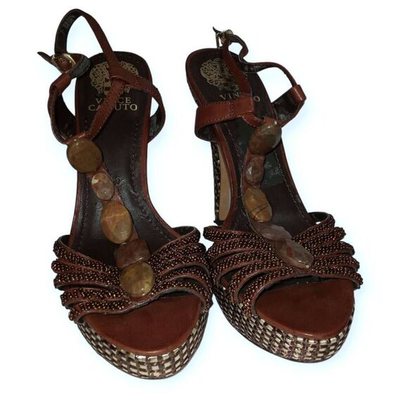 VINCE CAMUTO MINKA NAVAJO BROWN PLATFORM HEELS SZ.7.5 GUC. - Picture 2 of 9